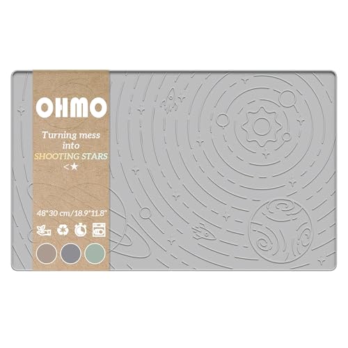 OHMO Galaxy Pet Feeding Mat, 18.9x11.8 Silicone Cat Food Mat, Light Grey - color: Ash Light Grey, size: 18.9"L x 11.8"W