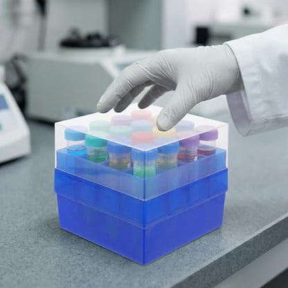 ULTECHNOVO Blue Centrifuge Tube Storage Box 3 Pack 50 ml Tube Holder Rack with Lid Freezer Container for Laboratory Test Tubes Scientific Research School and Personal Use