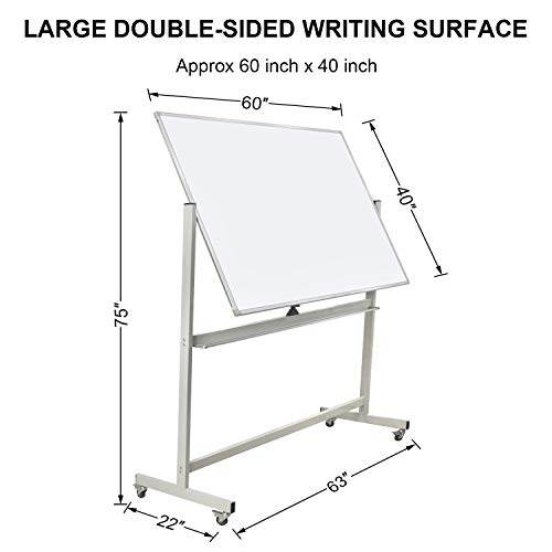 Max-officoo 60"x40" Mobile Whiteboard Double-Sided Magnetic Large Dry Erase White Board with Rolling Stand for Offices, Home & School