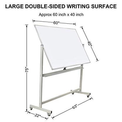 Max-officoo 60"x40" Mobile Whiteboard Double-Sided Magnetic Large Dry Erase White Board with Rolling Stand for Offices, Home & School