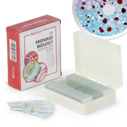 AmScope PS25P Prepared Microscope Slides, Plastic Case, 25pc - color: White