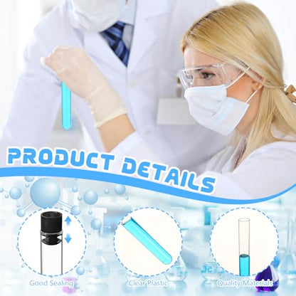 100 Pake 8 ml Clear Test Tubes with Caps 12x100mm Plastic Vials Test Tubes for Scientific Experiments Halloween Christmas Scientific Themed Birthday Party Supplies Candy Storage (Black) - color: Black
