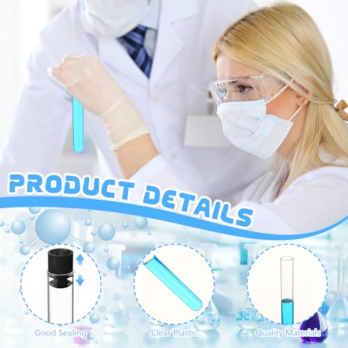 50 Pake 8 ml Clear Test Tubes with Caps 12x100mm Plastic Vials Test Tubes for Scientific Experiments Halloween Christmas Scientific Themed Birthday Party Supplies Candy Storage (Black) - color: Black