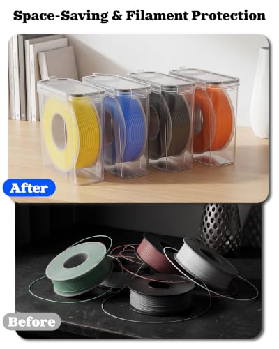 Filament Storage Box 6 Pack — Airtight 3D Printer Filament Container with Silicone Seal & 4 Locking Buckles, Water-Proof Dust-Proof Clear Dry Box for 1KG PLA PETG ABS TPU Spool, Stackable Organizer