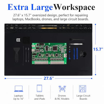 Extra Large Soldering Mat 932°F Heat Resistant Silicone Solder Mat 27.6''x15.7'' Non-Slip Large Repair Workbench Pad for Electronics Phone Watch Computer Laptop Repair BGA Soldering Iron (Black) - color: Black