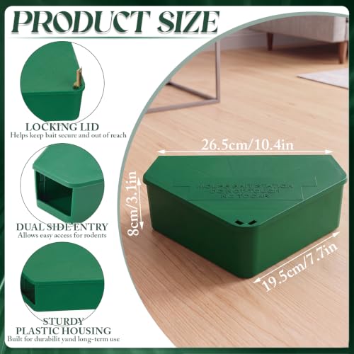 Qualirey 8 Pcs Large Rat Bait Station Mouse Bait Box with Key, Dark Green - color: Dark Green