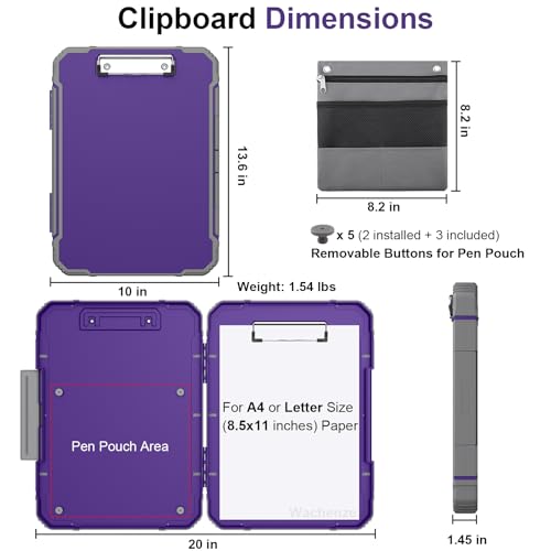 Clipboard, Clipboard with Storage, Heavy Duty Clip Boards 8.5x11, Protective Over Molded Edge, Plastic Clipboards, Contractor Folder with Internal Pen Pouch for Driver (Dark Purple) - color: Dark Purple
