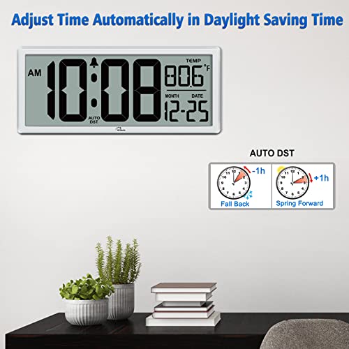 WallarGe 14.5'' Large Digital Wall Clock Battery Operated - color: White