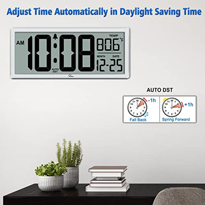 WallarGe 14.5'' Large Digital Wall Clock Battery Operated - color: White