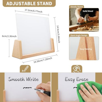Desktop Glass Whiteboard with Wood Base, Small Whiteboard Glass Dry Erase Board Mini Whiteboard Portable Desk Whiteboard for Home, Office, 6.9x5.86 inch. Accessories Included - color: Beech-white-whiteboard
