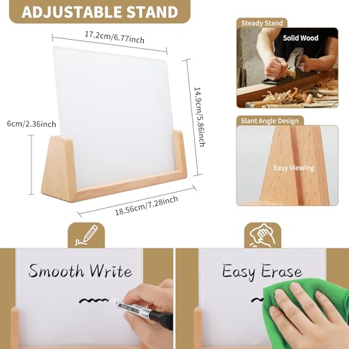 Desktop Glass Whiteboard with Wood Base, Small Whiteboard Glass Dry Erase Board Mini Whiteboard Portable Desk Whiteboard for Home, Office, 6.9x5.86 inch. Accessories Included - color: Beech-white-whiteboard