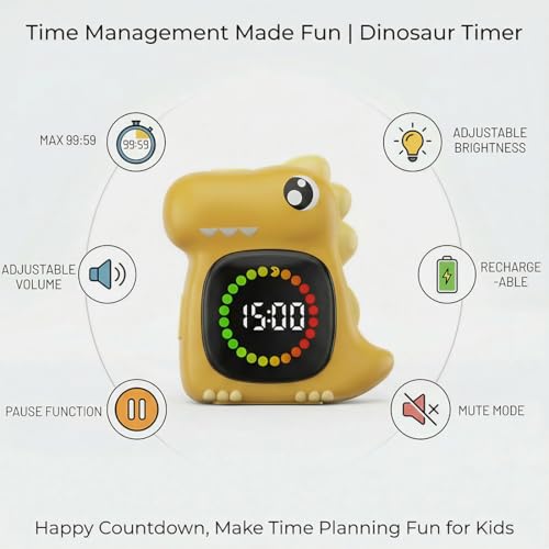 Orange Dino Visual Timer for Kids, Toddler Countdown Timer Clock - color: Orange