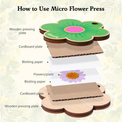 Aboofx Mini Flower Press 3" x 3", Pocket Flower Press Kit - color: flower shape