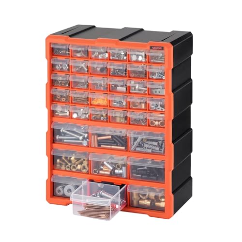 VEVOR 39-Drawer Storage Organizer, Plastic, Drawer Storage Cabinet for Garage Organization, Stackable Small Parts Organizer, Wall-Mounted Toolbox, for Hardware, Beads, Screws, Crafts, Building Bricks - size: 39-Drawers