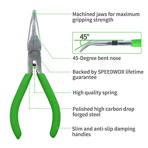 SPEEDWOX Mini Bent Nose Pliers for Jewelry Making 4-1/2 Inches 45 Degree Curved Serrated Jaws Small Thin Needle Nose Micro Chain Nose Pliers Precision Fine Pliers Professional Beading Tool Hobby Craft - style: Bent Nose Pliers