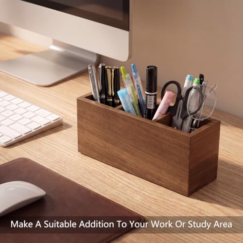 Walnut Wood Pen Holder for Desk with 3 Slots (Walnut Wood) - color: Walnut Wood