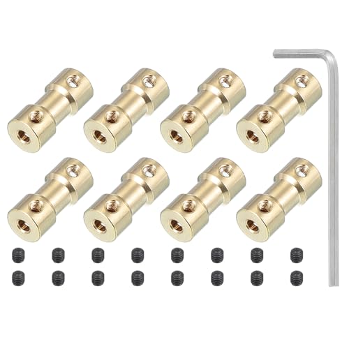PATIKIL Brass Shaft Coupling Joint 3.2mm to 4mm, 8 Pcs Motor Shaft Coupler Extension Connector Rigid Sleeve Adapter Transmission Joint with Screws for RC Car Tires Shaft Motor - size: 3.2mm to 4mm