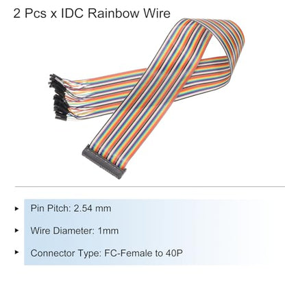 MECCANIXITY 2 Pcs IDC Rainbow Wire Flat Ribbon Cable FC-Female to 40P 11.8 Inch Length 2.54mm Pitch Breadboard Jumper Wires for Electronic Projects - size: 11.8 Inch, style: 40 Pin