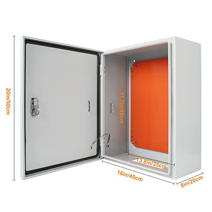 Cold Rolled Steel Electrical Box 20'' x 16'' x 8'' Indoor/Outdoor Thick Electrical Enclosure Box with Mounting Plate IP66 Weatherproof Anti-Rust and Anti-Corrosion (20'' x 16'' x 8'') - size: 20'' x 16'' x 8''
