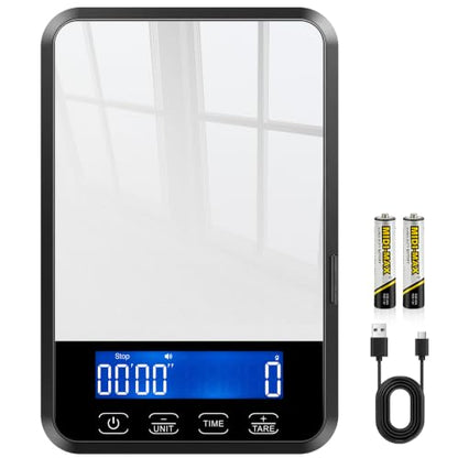 Letron Food Scale, 33 lb / 0.1 oz High Precision Kitchen Scale for Sourdough Bread, Built-in 7 Units, Timing & Tare Function, Rechargeable Digital Kitchen Scale for Food, Baking, Cooking, White - color: Silver