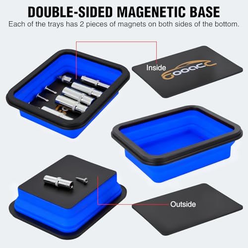 GOOACC 3 Sizes Collapsible Magnetic Parts Tray Set Blue - color: Blue
