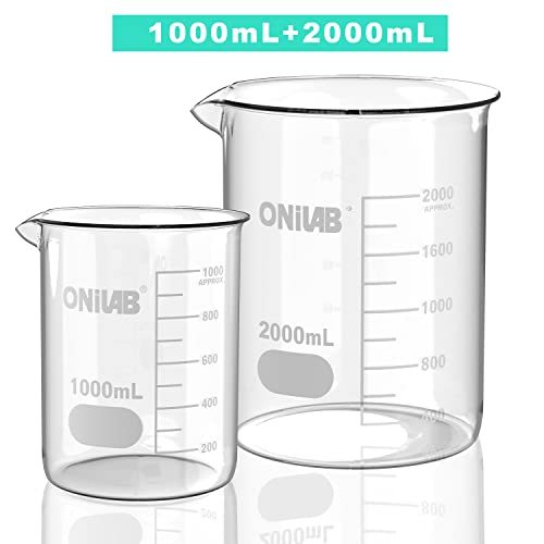 ONiLAB Glass Beaker Set, 1000mL & 2000mL, 2 Pcs - style: 1000ml/2000ml