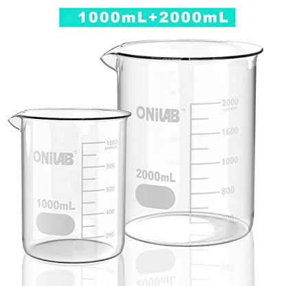 ONiLAB Glass Beaker Set, 1000mL & 2000mL, 2 Pcs - style: 1000ml/2000ml