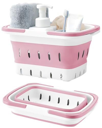 Fammart Plastic Shower Caddy Portable, Bath Basket Cleaning Caddy w/Handle - color: Pink