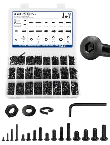 2240PCS Metric Bolt Assortment Kit, M2 M3 M4 M5 Button Head Socket Cap Screws with Hex Nuts, Flat & Spring Lock Washers, 10.9 Grade Alloy Steel Black Oxide Allen Hex Keys, for 3D Printing - size: M2M3M4M5 2240pcs
