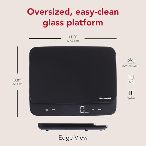 KitchenAid KQ917 High Capacity Glass Surface Digital Kitchen and Food Scale, 30 Pound Capacity and Precision, Grams, Ounces, Pounds, Fluid Ounces & Milliliters, LED, Tare Function, Black - color: Black