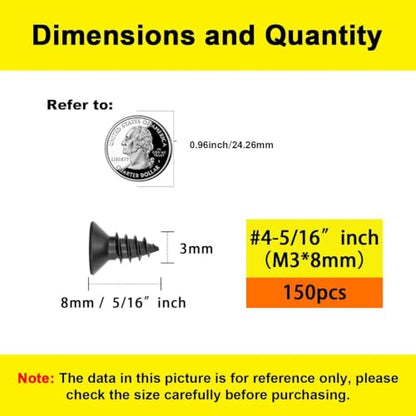 #4 Flat Head Phillips Wood Screws 150Pcs, Carbon Steel, 5/16" - color: Black, size: #4 x 5/16''-150pcs