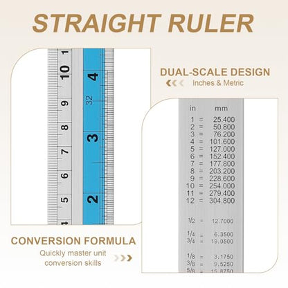 HARFINGTON 4pcs Metal Straight Ruler 20cm Metric SAE Aluminum Alloy Measuring Rulers Scale Tools with Hole for Measure Study Reading Classroom Office, Blue - color: Blue, size: 20cm