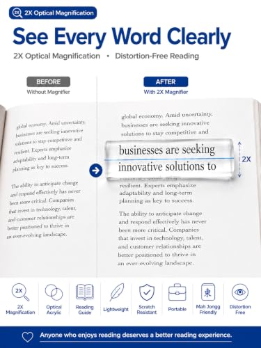 Reading Magnifier for Books, 2 Pack 2X Optical Acrylic Magnifier Bar - color: Professional Blue