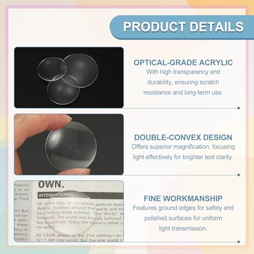 PATIKIL 24 Pack Biconvex Lens, 33.5mm Dia. 75mm Focal Length Optical Lenses Magnifier Paperweight Acrylic Double Convex for DIY Office Desk Home Science Experiment Telescope - size: 33.5mm Dia. 75mm Focal Length