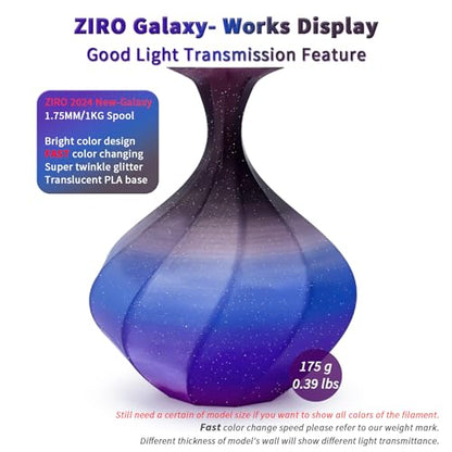 ZIRO Fast Color Change Twinkling PLA, 1.75mm 3D Printing Filament, Galaxy - color: Galaxy