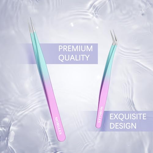 MORGLES 5 PCS Lash Tweezers Set for Eyelash Clusters - color: Green