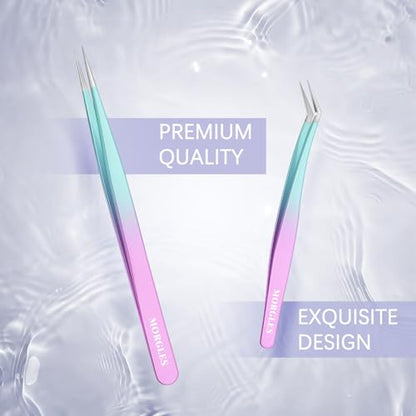 MORGLES 5 PCS Lash Tweezers Set for Eyelash Clusters - color: Green