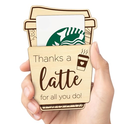 Thanks A Latte Gift Card Holder - Wooden Teacher Coffee Gift Card Holder - color: Latte