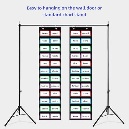 ANCOMEDO 10”W x 48.25”H Classroom Words Pocket Chart with 12 Clear Pockets, Black Standard Pocket Chart for Classroom and Home for Sentence Strips, Reusable Words Hanging Pocket Chart (Black) - size: 10Wx48.25H