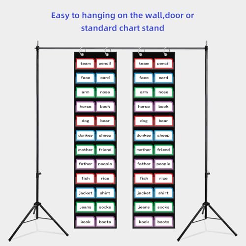 ANCOMEDO 10”W x 48.25”H Classroom Words Pocket Chart with 12 Clear Pockets, Black Standard Pocket Chart for Classroom and Home for Sentence Strips, Reusable Words Hanging Pocket Chart (Black) - size: 10Wx48.25H