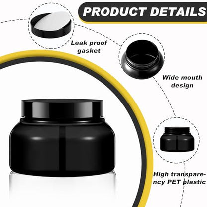 24 Pack Plastic Cosmetic Jars with Lids Label, 8 oz, Black - color: Black, size: 8 oz