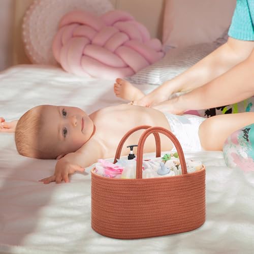 COMSE Large Cotton Rope Baby Diaper Caddy Organizer, Autumn Glaze - color: Autumn Glaze, size: Large