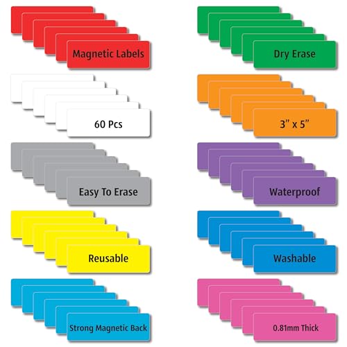 IMAGAME Magnetic Dry Erase Magnets Labels, Multicolor, 60Pcs, 3x1 inches - color: Multicolor 60pcs