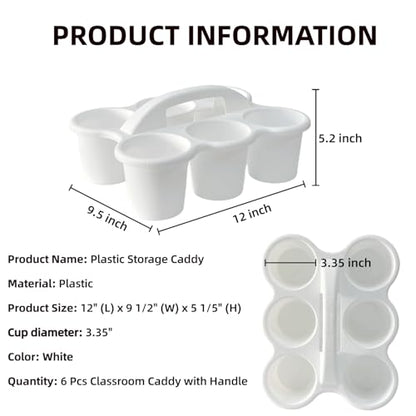 6 Pack Plastic Classroom Caddy Organizer with Handle, 6 Compartment, White - color: White