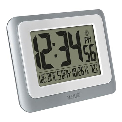 La Crosse Technology 513-88907-INT Digital Atomic Clock with Temperature - Cool Gray/Silver - color: Cool Gray, size: Large