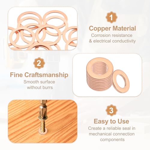 PATIKIL 35PCS M18 Copper Washers, M18x24x1mm Copper Crush Washer Metric Flat Washers Sealing Washers Assortment Kit Oil Drain Plug Gasket Ring for Automotive Battery Vehicles Screws Bolt - size: M18x24x1mm