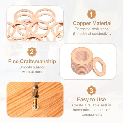 PATIKIL 35PCS M18 Copper Washers, M18x24x1mm Copper Crush Washer Metric Flat Washers Sealing Washers Assortment Kit Oil Drain Plug Gasket Ring for Automotive Battery Vehicles Screws Bolt - size: M18x24x1mm
