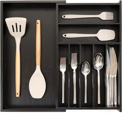 KitchenEdge Silverware & Utensil Organizer | Black Bamboo, 10.5-19 In - color: Black Bamboo, size: From 10.5" to 19" Wide