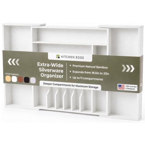 KitchenEdge Silverware & Utensil Organizer | White Bamboo, 18-33 In - color: White Bamboo, size: From 18" to 33" Wide