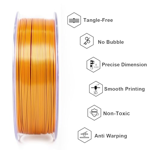 Geeetech Silk PLA Tri Color Filament 1.75mm 3D Printer Filament, Coextrusion Red Gold Purple Tri-Colors Metal-Like Shiny Silk PLA Filament, 1kg (2.2lbs) 1 Spool, Dimensional Accuracy +/- 0.02 mm - color: 1kg Triple Color Red-gold-purple